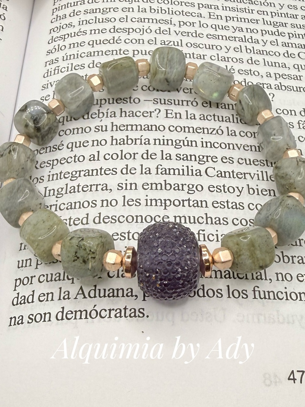 Rose gold hematite gray labradorite bracelet + beaded statement